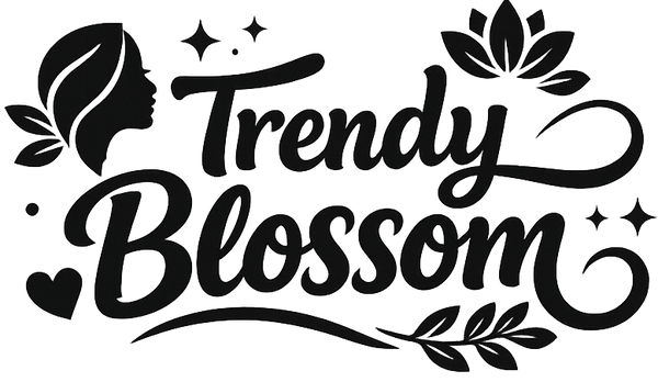 Logo with 'Trendy Blossom' text and decorative elements on a white background